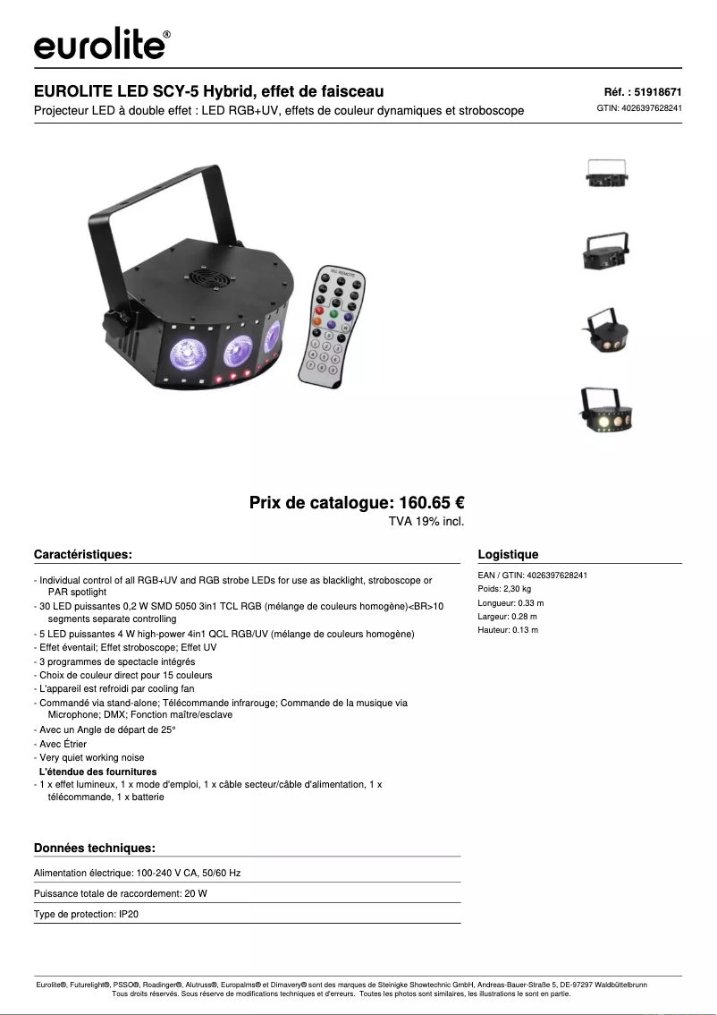 Page 1 of the manual Technical Sheet Eurolite LED SCY-5