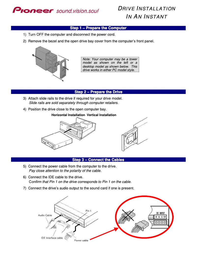 Page 1 de la notice Guide d'installation Pioneer DVR-108