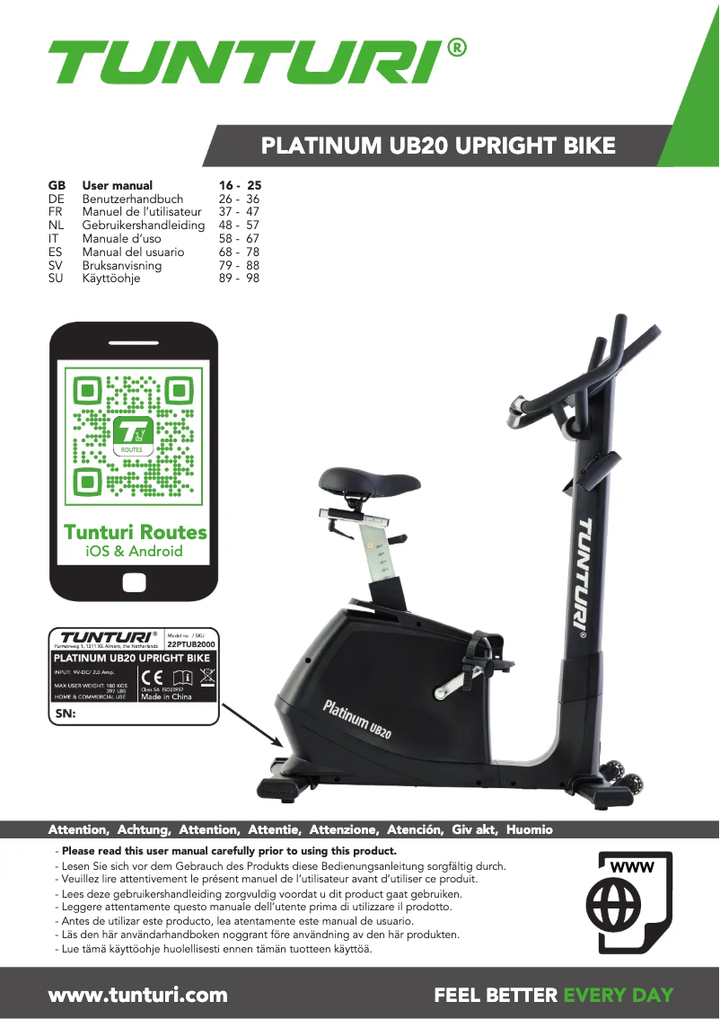 Image de la première page du manuel de l'appareil Platinum UB20