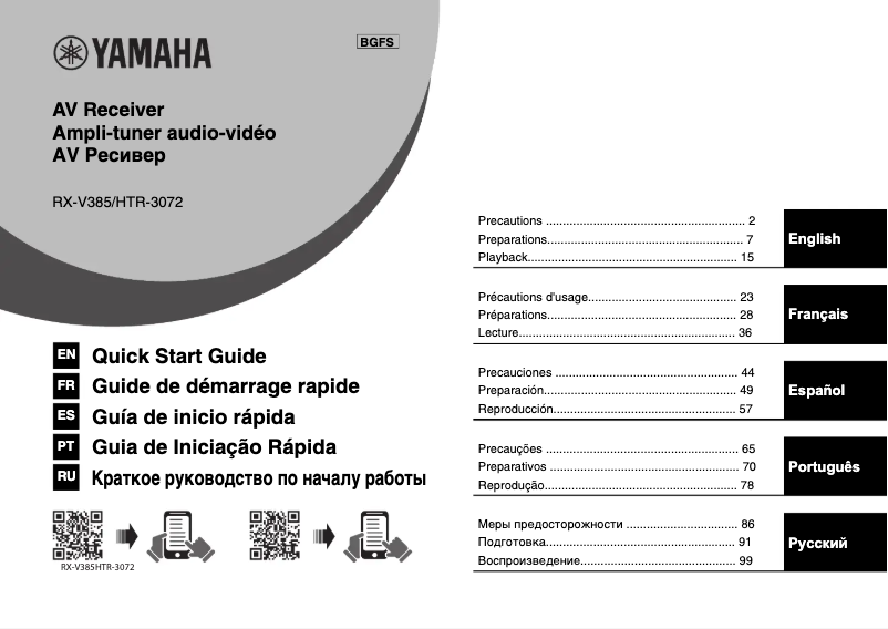Page n°1 - Manuel utilisateur Yamaha RX-V385