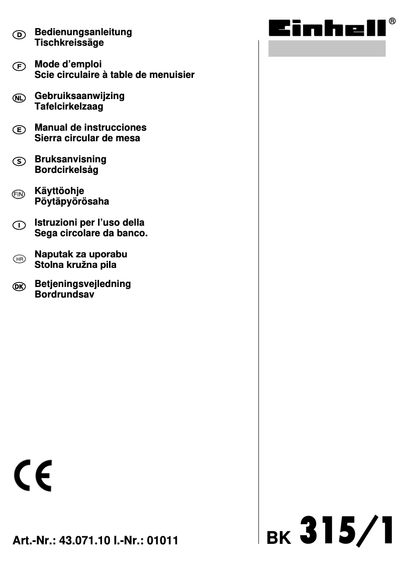 Page 1 de la notice Manuel utilisateur Einhell BK 315/1