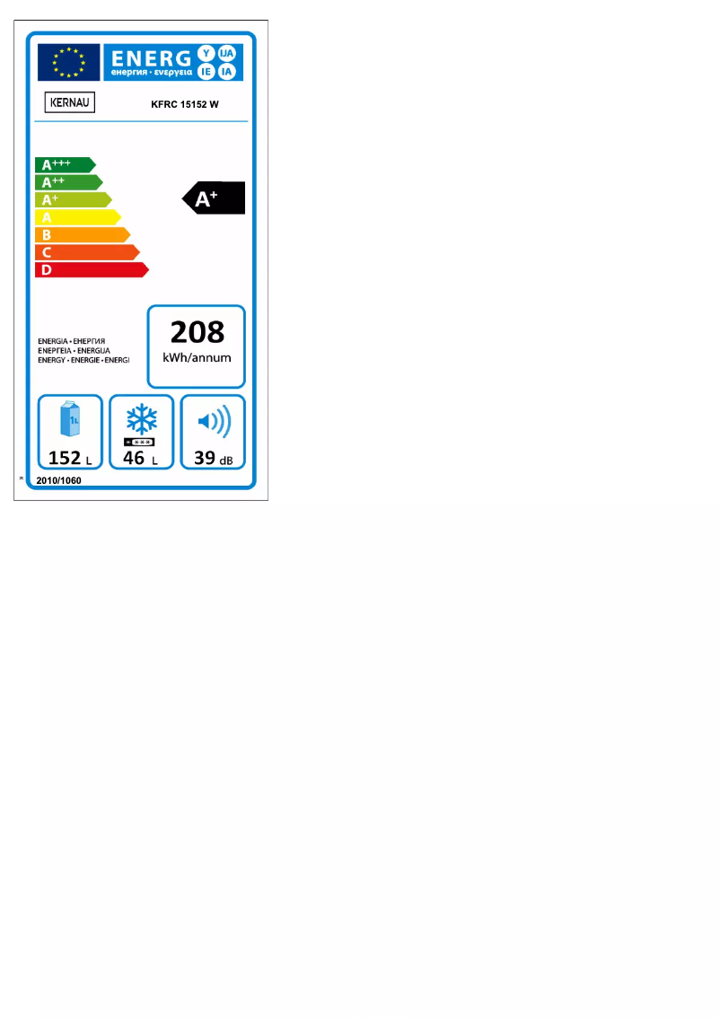 Page 1 de la notice Label énergétique Kernau KFRC 15152 W