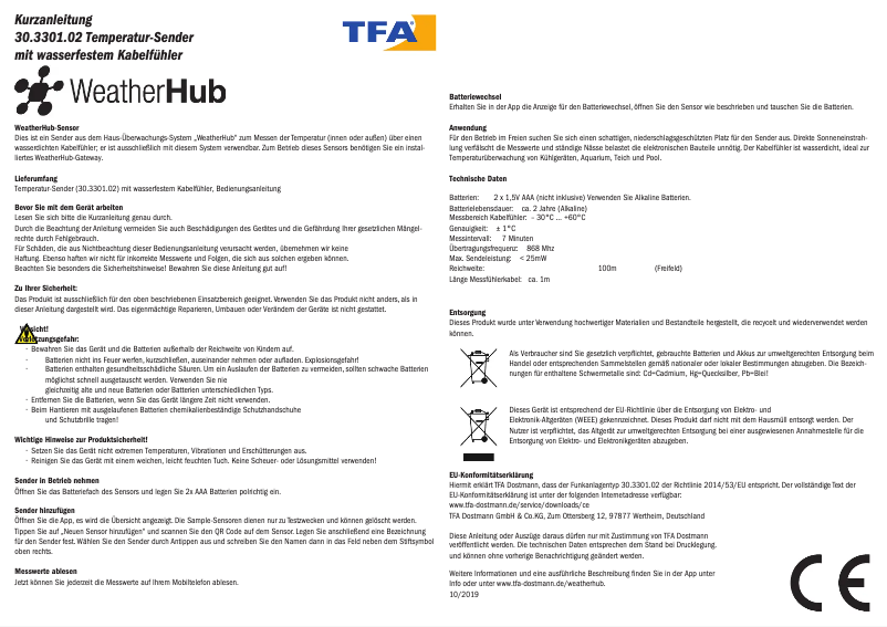 Page n°1 - Manuel utilisateur TFA 30.3301.02