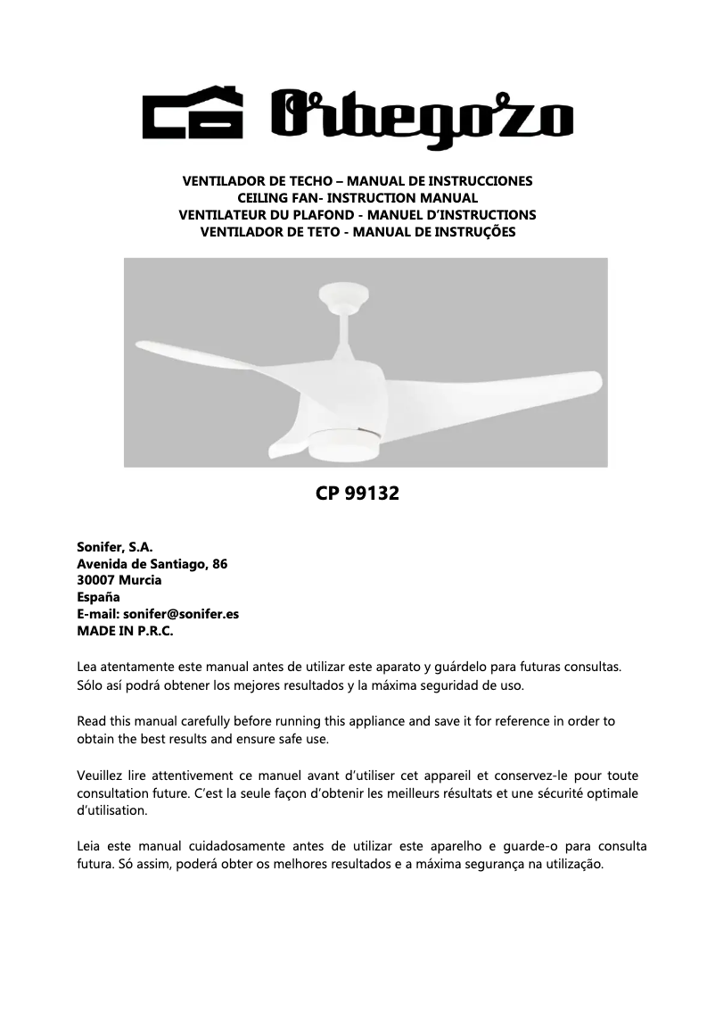 Page n°1 - Manuel utilisateur Orbegozo CP 99132