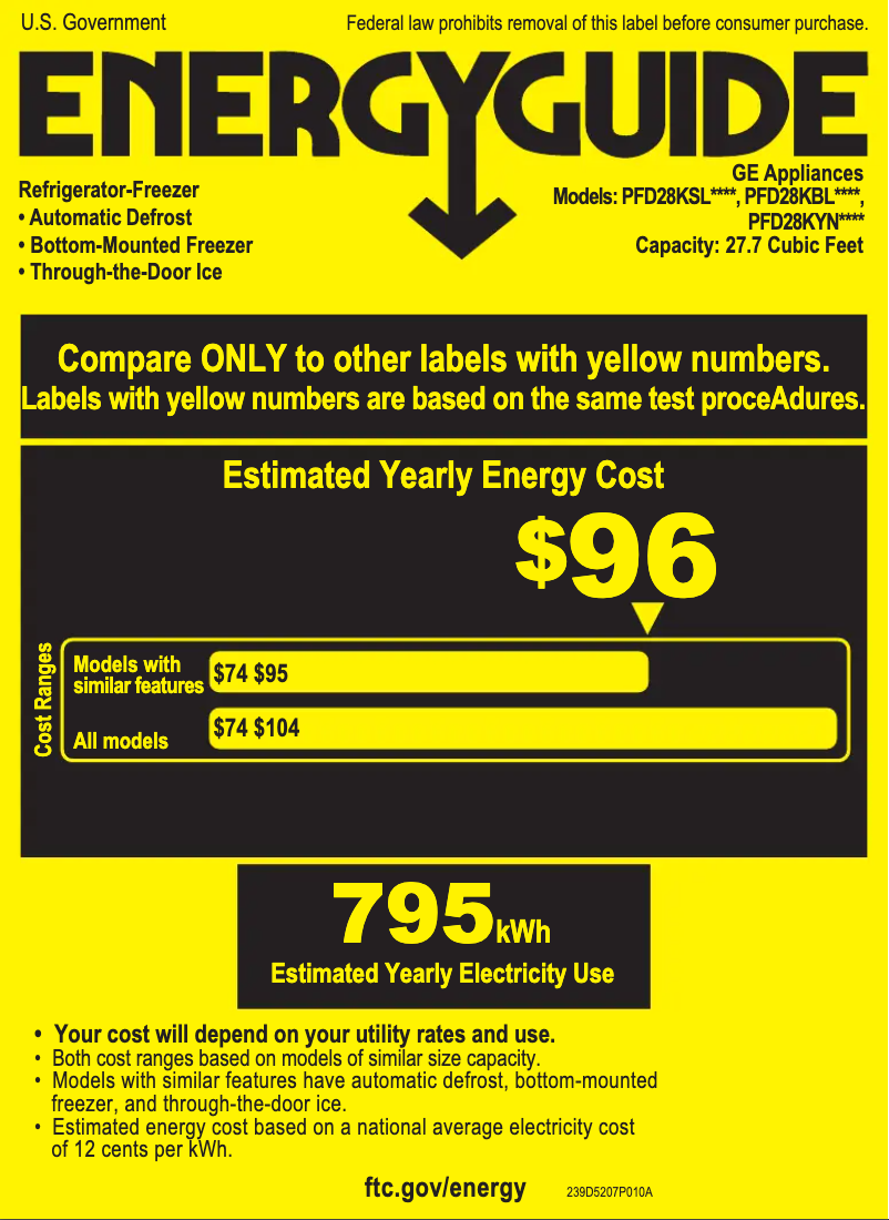 Page 1 de la notice Label énergétique GE PFD28KYNFS