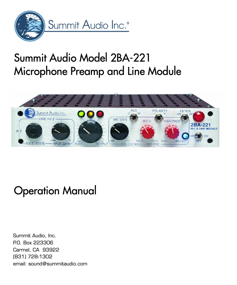 Page 1 de la notice Manuel utilisateur Summit Audio 2BA-221