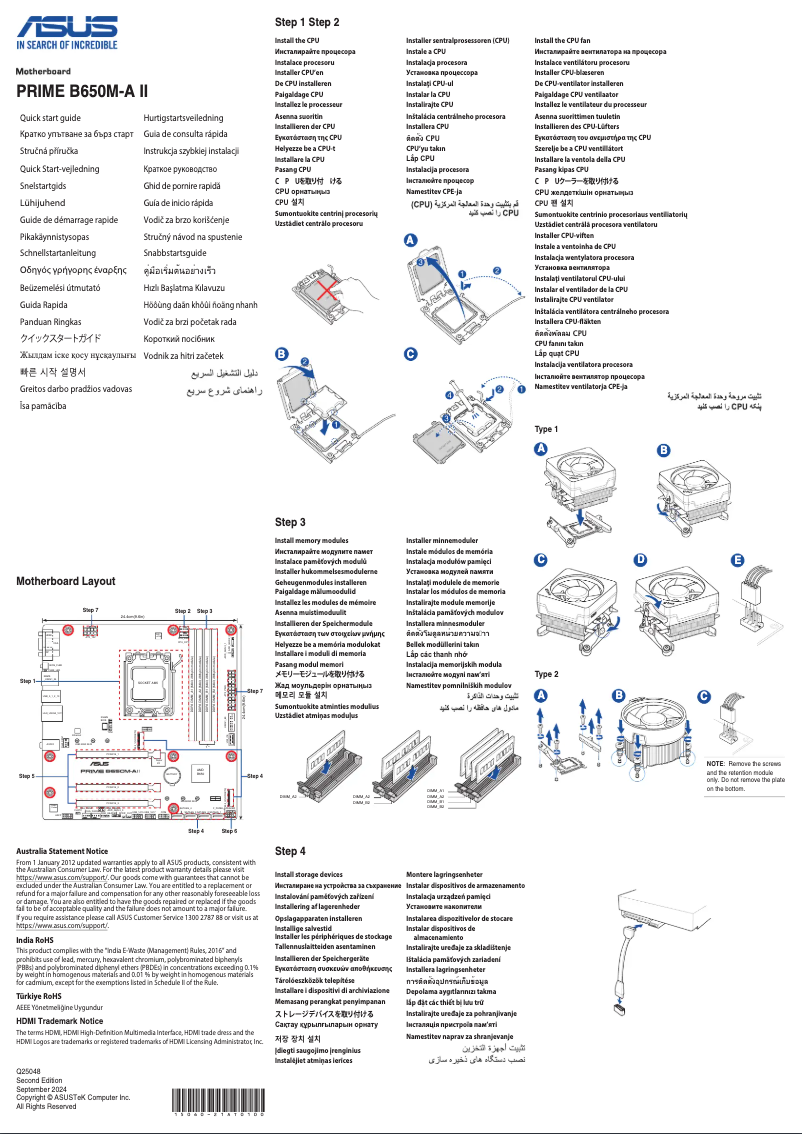 Page 1 de la notice Guide de démarrage rapide Asus PRIME B650M-A II