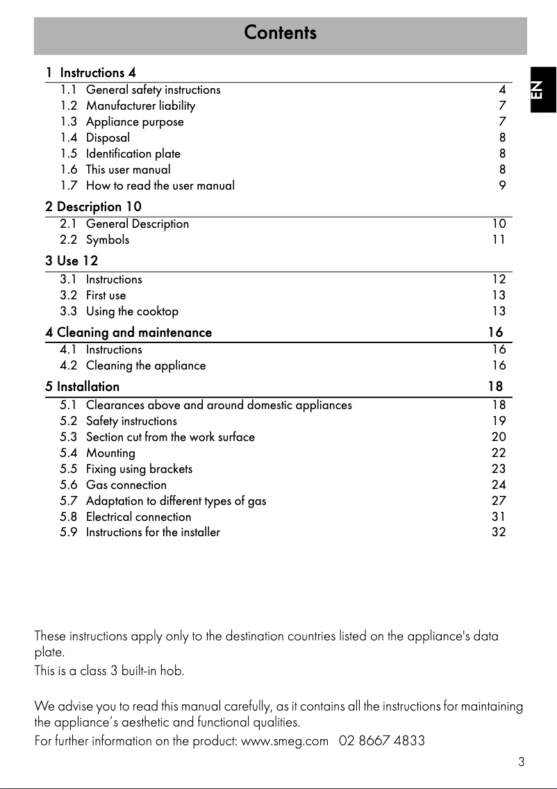 Page 1 de la notice Manuel utilisateur Smeg PX375L