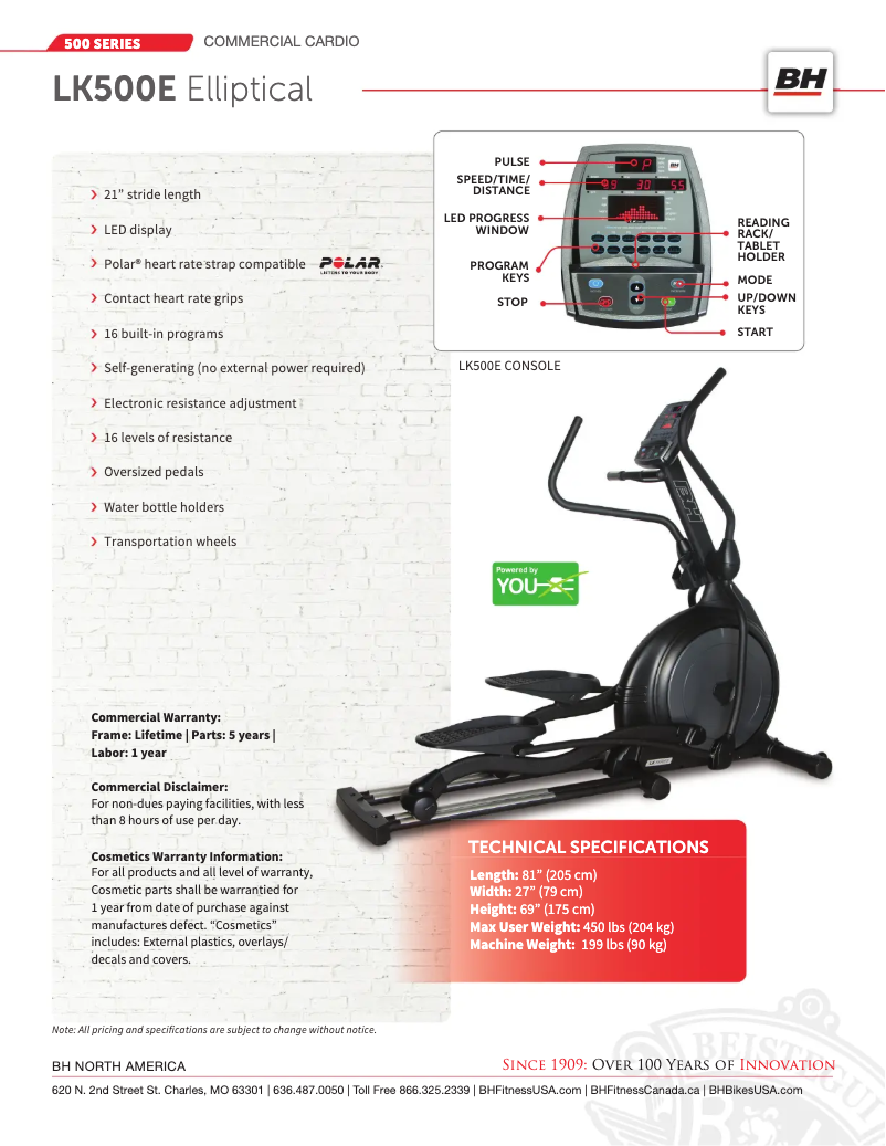 Page 1 de la notice Fiche technique BH Fitness LK500E