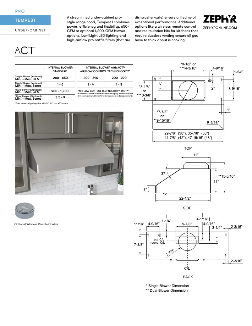 Page 1 de la notice Fiche technique Zephyr AK7000CS