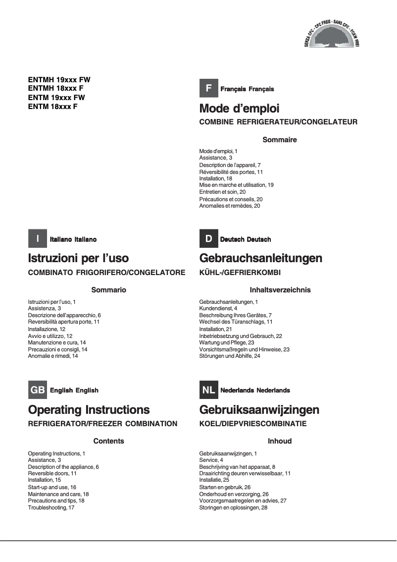 Page n°1 - Manuel utilisateur Hotpoint ENTMH 192A1 FW
