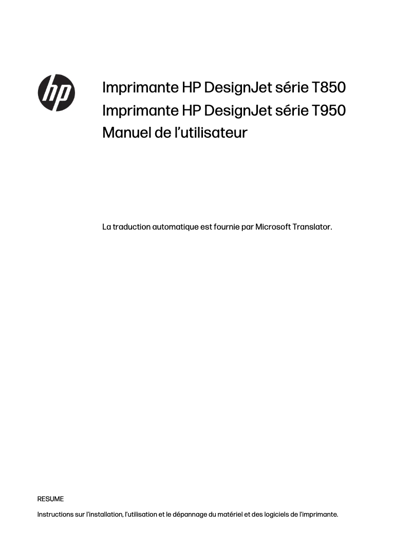 Page 1 de la notice Manuel utilisateur HP DesignJet T950