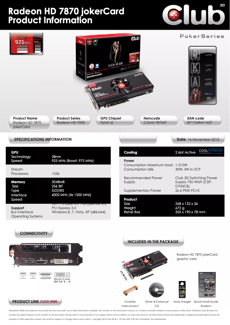 Image de la première page du manuel de l'appareil Radeon HD 7870XT jokerCard