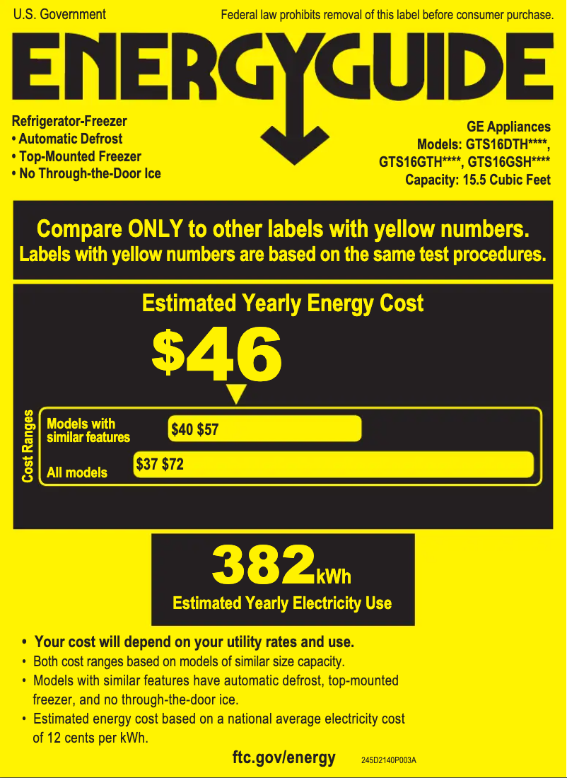 Page n°1 - Label énergétique GE GTS16DTHBB
