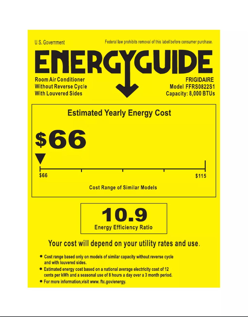 Page 1 de la notice Label énergétique Frigidaire FFRS0822SE