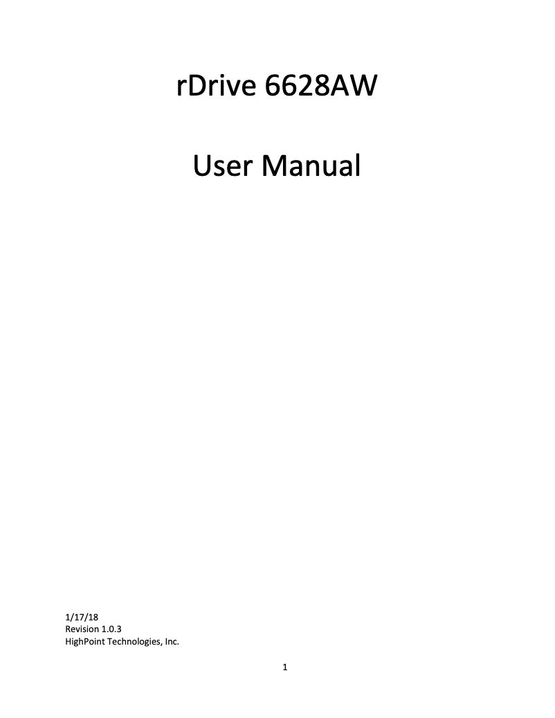 Page 1 de la notice Manuel utilisateur Highpoint rDrive 6628AW