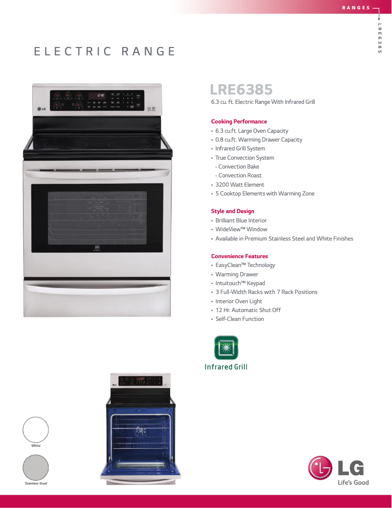 Page 1 de la notice Fiche technique LG LRE6385SW