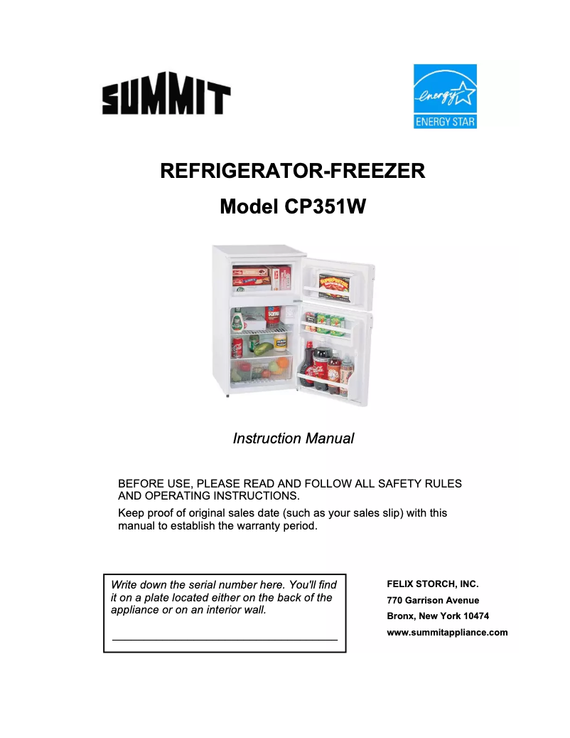 Page n°1 - Manuel utilisateur Accucold CP351WLLF2