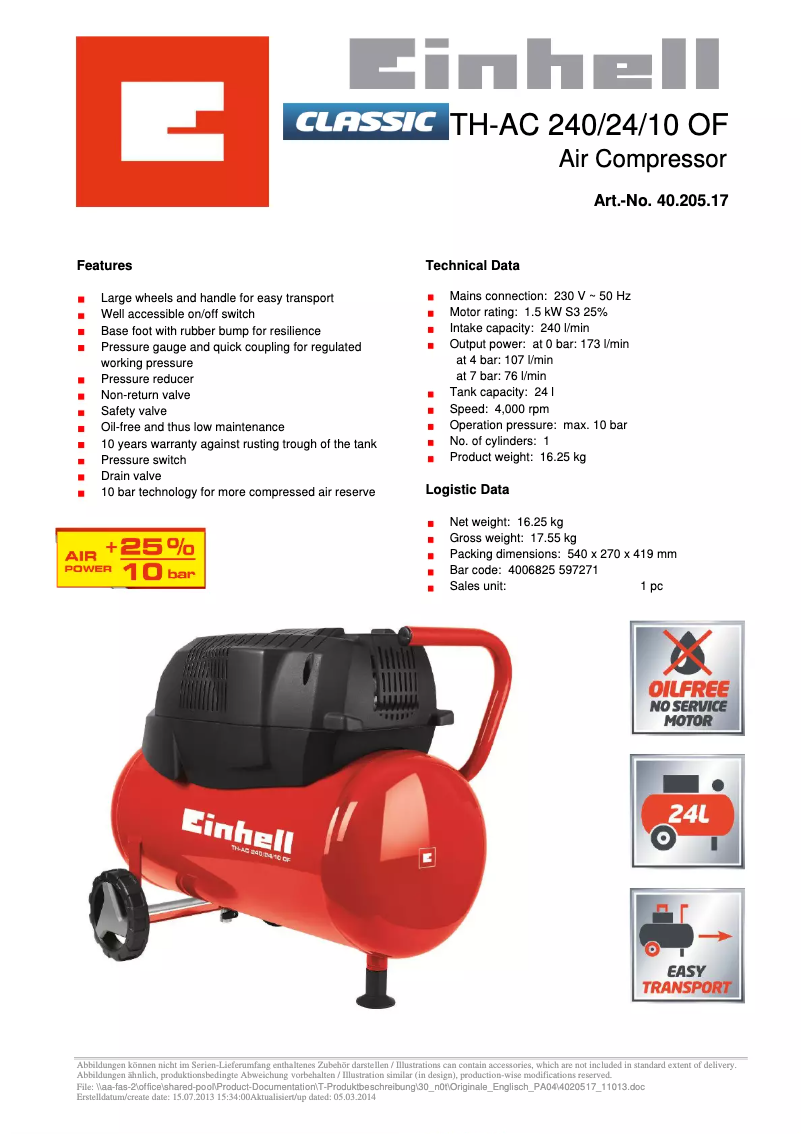 Image de la première page du manuel de l'appareil TH-AC 240/24/10 OF