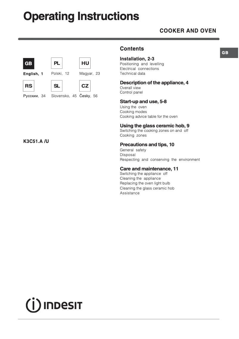 Page n°1 - Manuel utilisateur Indesit K3C51.A (W)/U