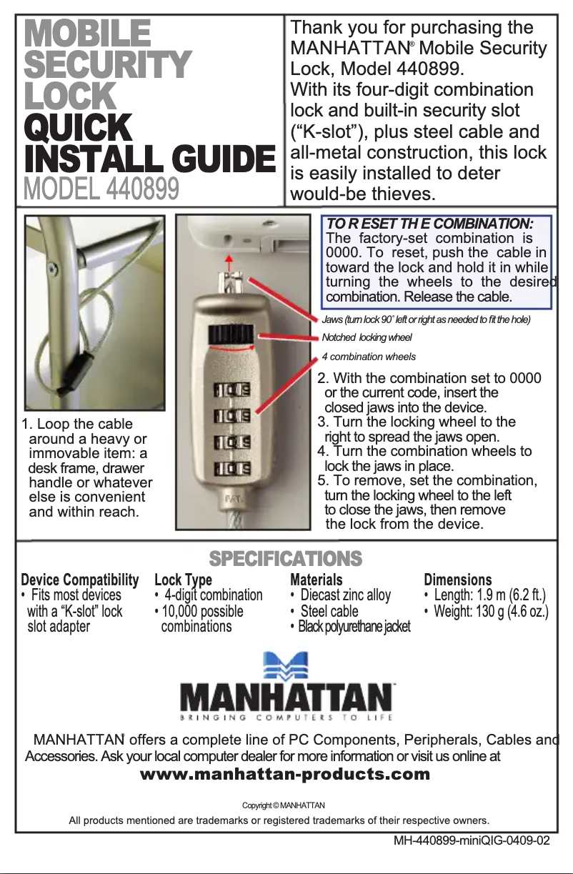 Image de la première page du manuel de l'appareil Mobile Security Lock