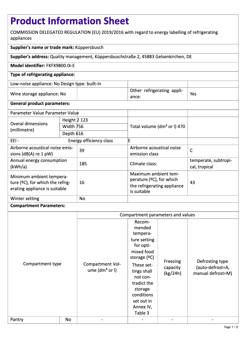 Página 1 del manual Ficha técnica Küppersbusch FKFX9800.0i-E