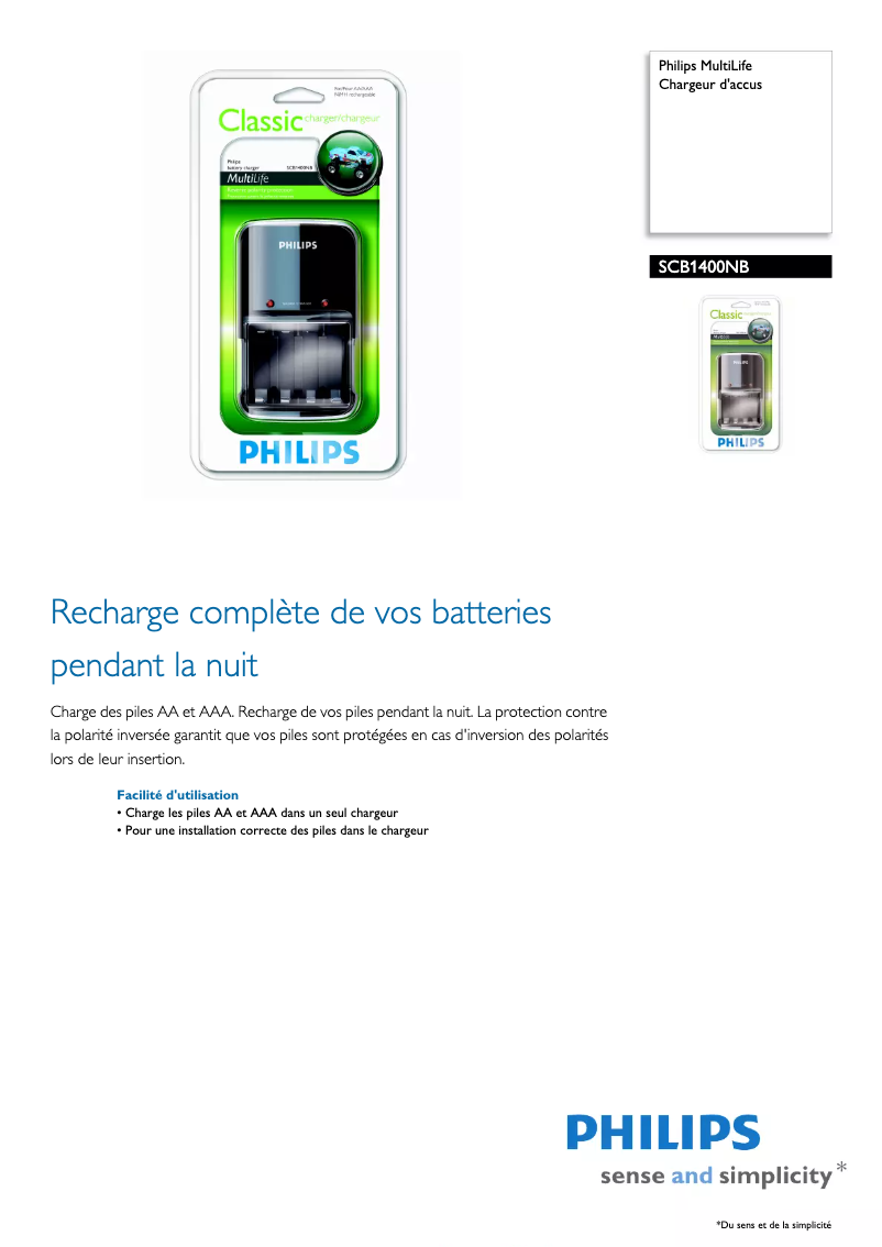 Page n°1 - Fiche technique Philips MultiLife SCB1400NB