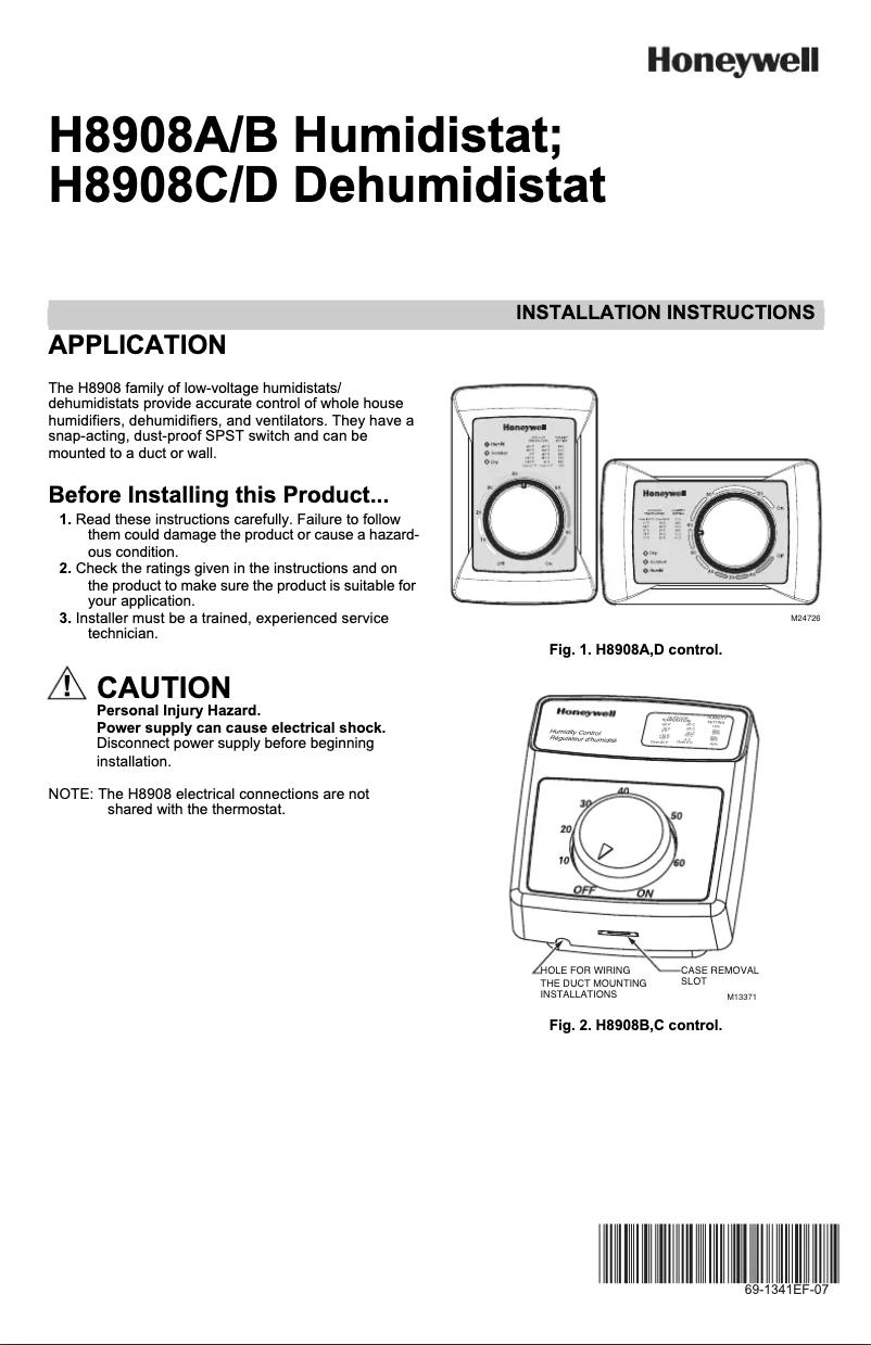 Page n°1 - Manuel utilisateur Honeywell H8908B