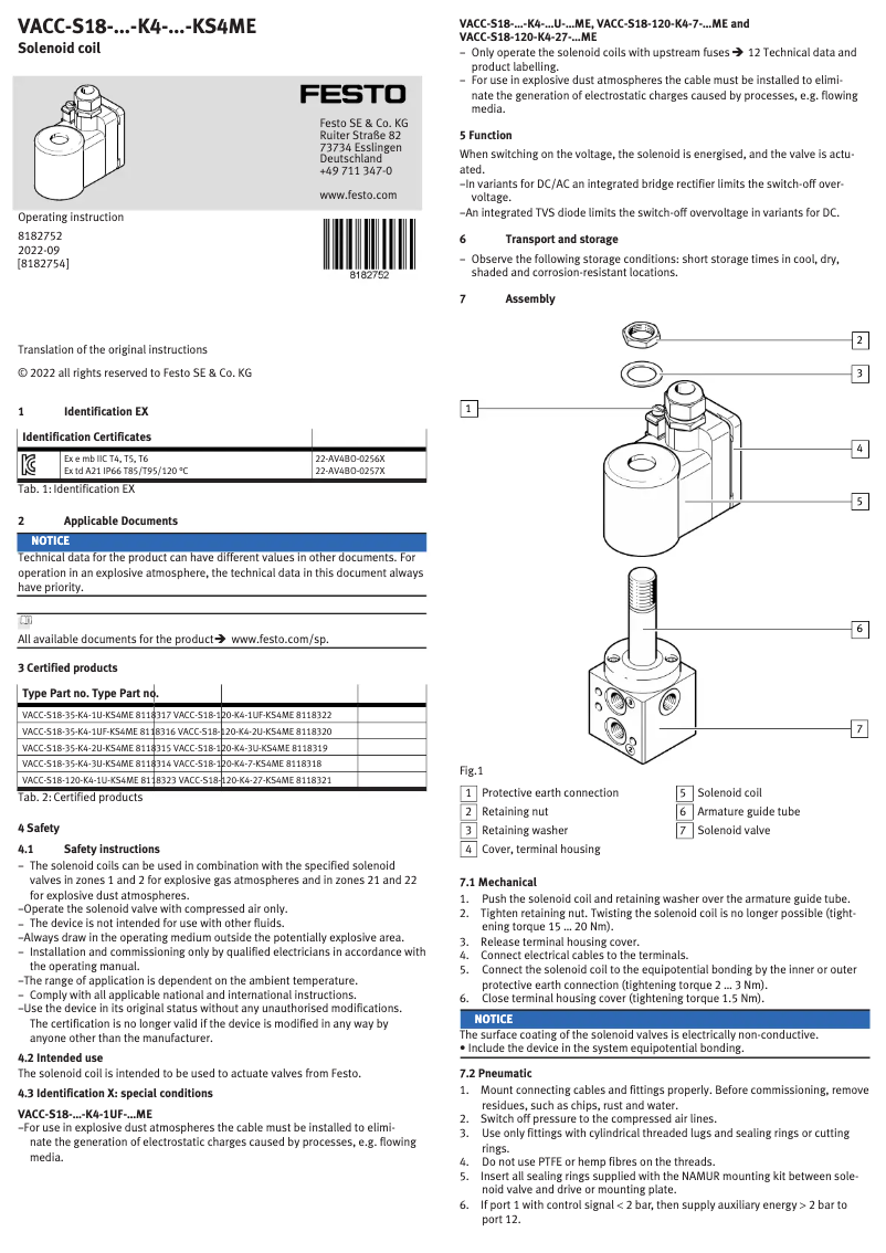 Image de la première page du manuel de l'appareil VACC-S18-35-K4-3U-KS4ME