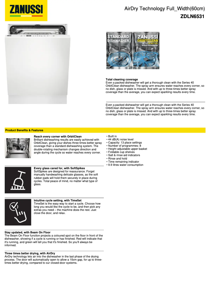 Page n°1 - Fiche technique Zanussi ZDLN6531