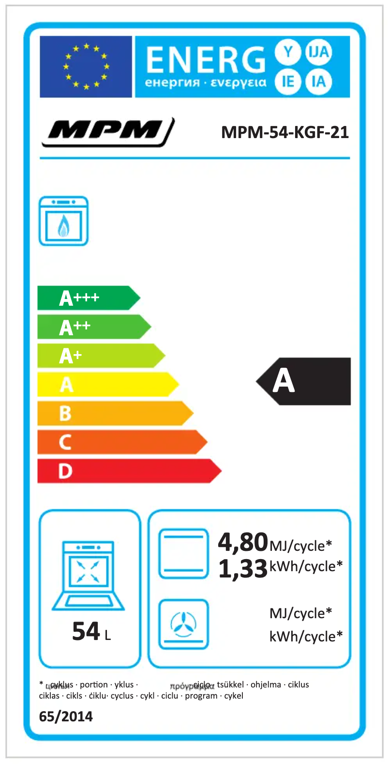 Page 1 de la notice Label énergétique MPM MPM-54-KGF-21B