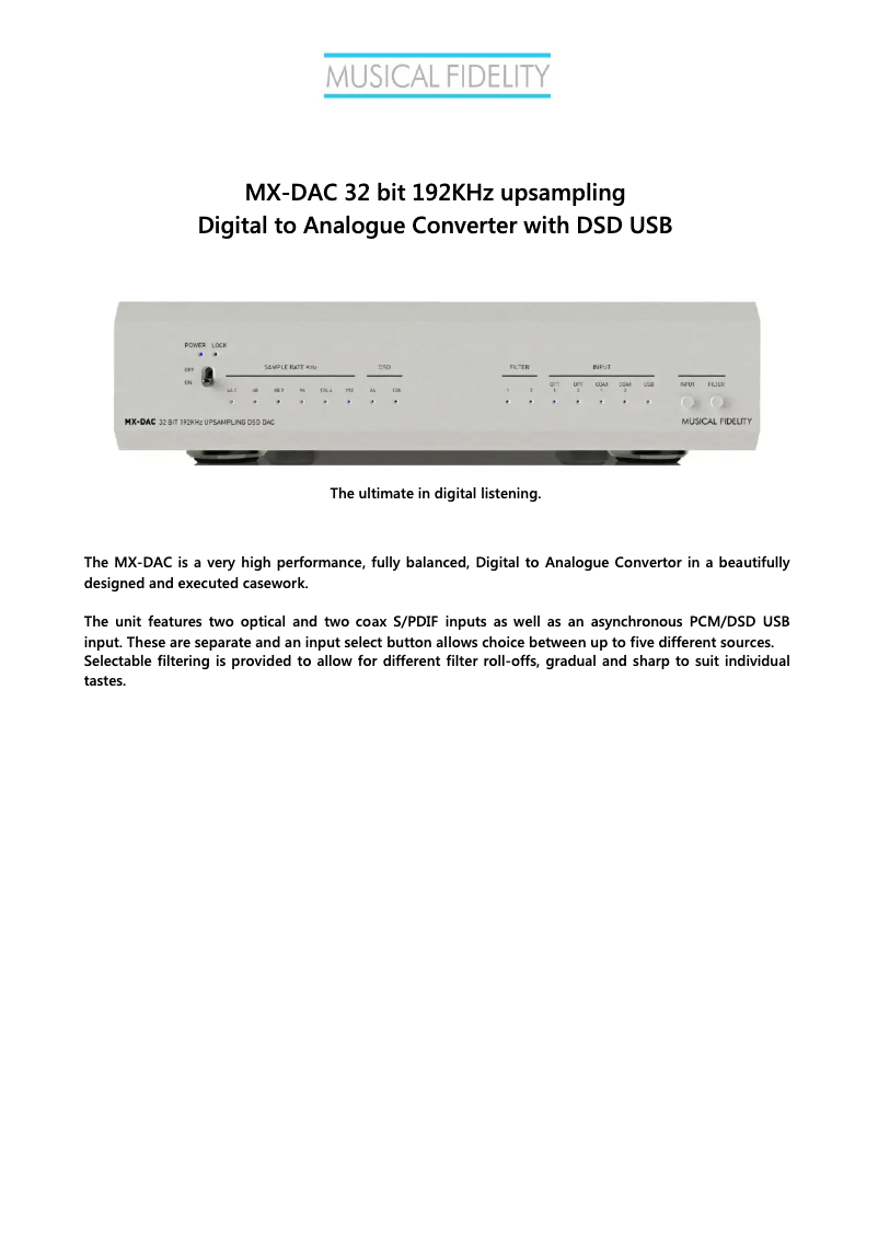 Page 1 de la notice Manuel utilisateur Musical Fidelity MX-DAC