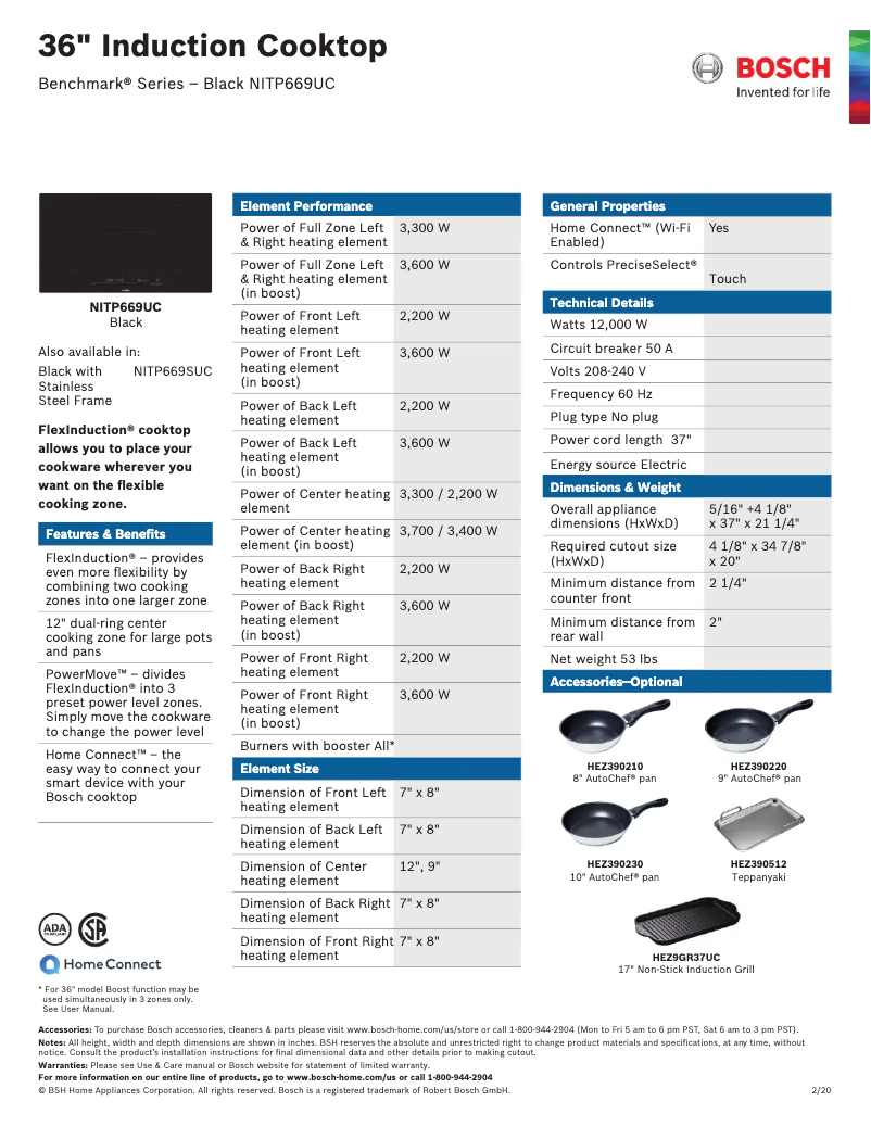 Page 1 de la notice Fiche technique Bosch NITP669UC