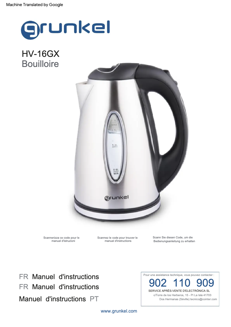 Page 1 de la notice Manuel utilisateur Grunkel HV-16GX
