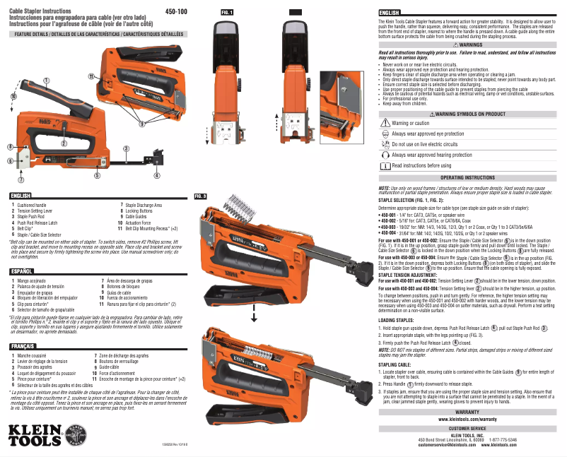 Page n°1 - Guide d'installation Klein Tools 450-100