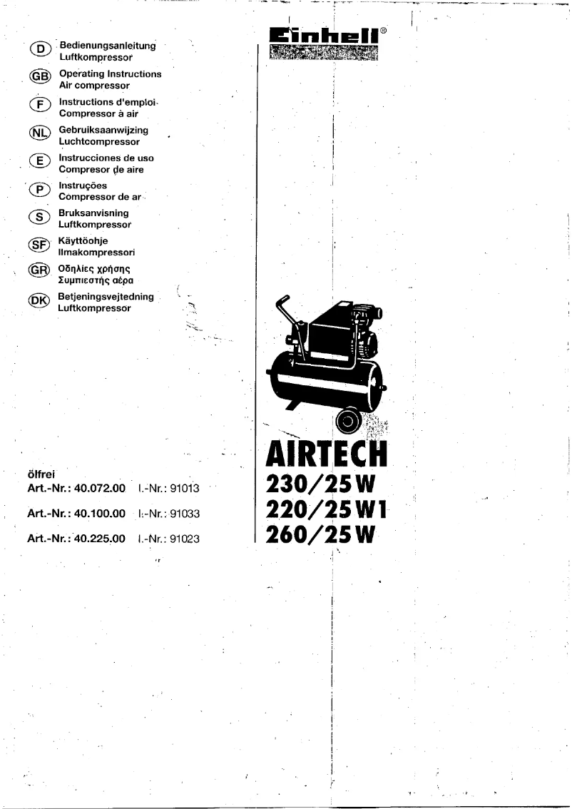Page 1 de la notice Manuel utilisateur Einhell AIRTECH 230/25W