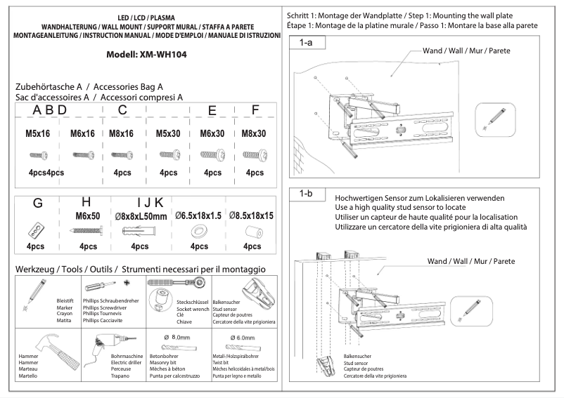 Page 1 de la notice Manuel utilisateur Xomax XM-WH104