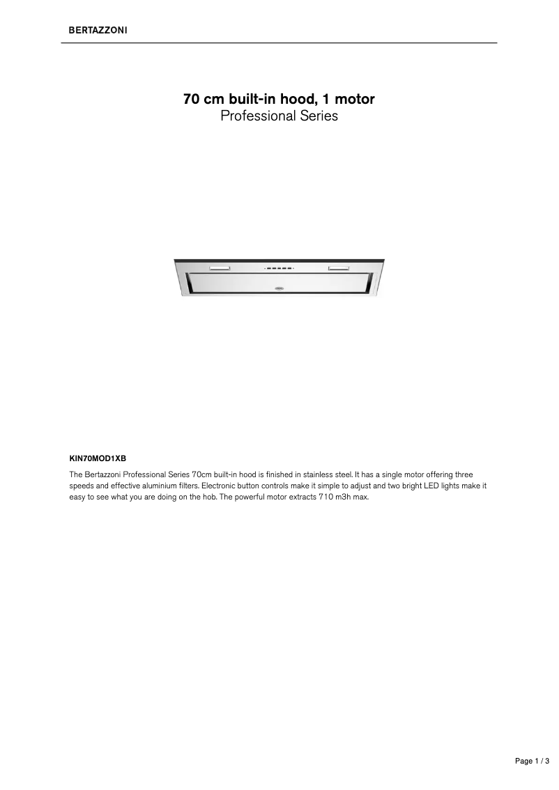 Page 1 de la notice Fiche technique Bertazzoni KIN70MOD1XB