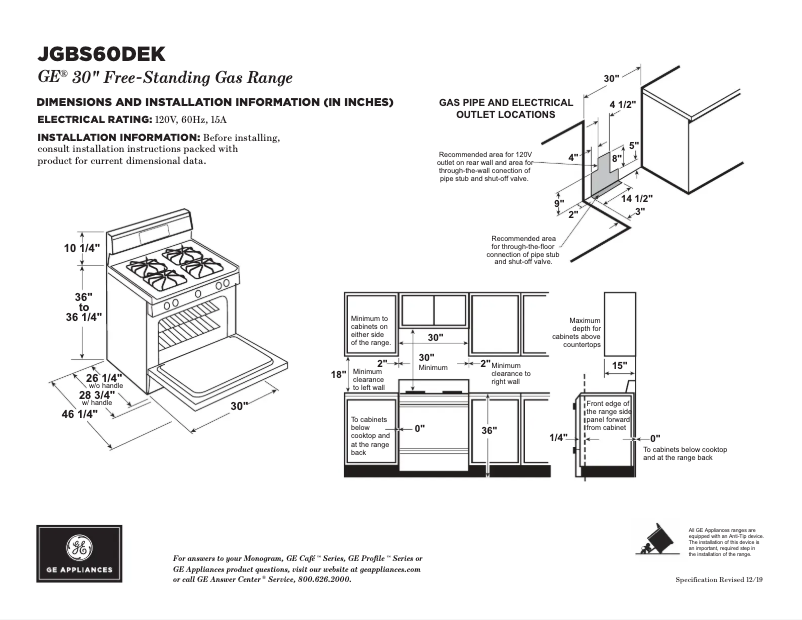 Page n°1 - Fiche technique GE JGBS60DEKBB