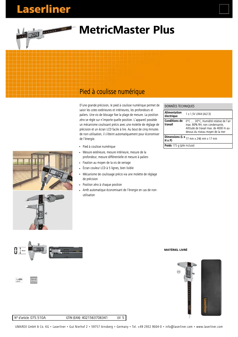 Image de la première page du manuel de l'appareil MetricMaster Plus