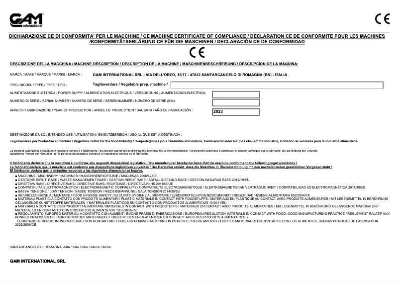 Page n°1 - Manuel utilisateur GAM Cuocojet 415010