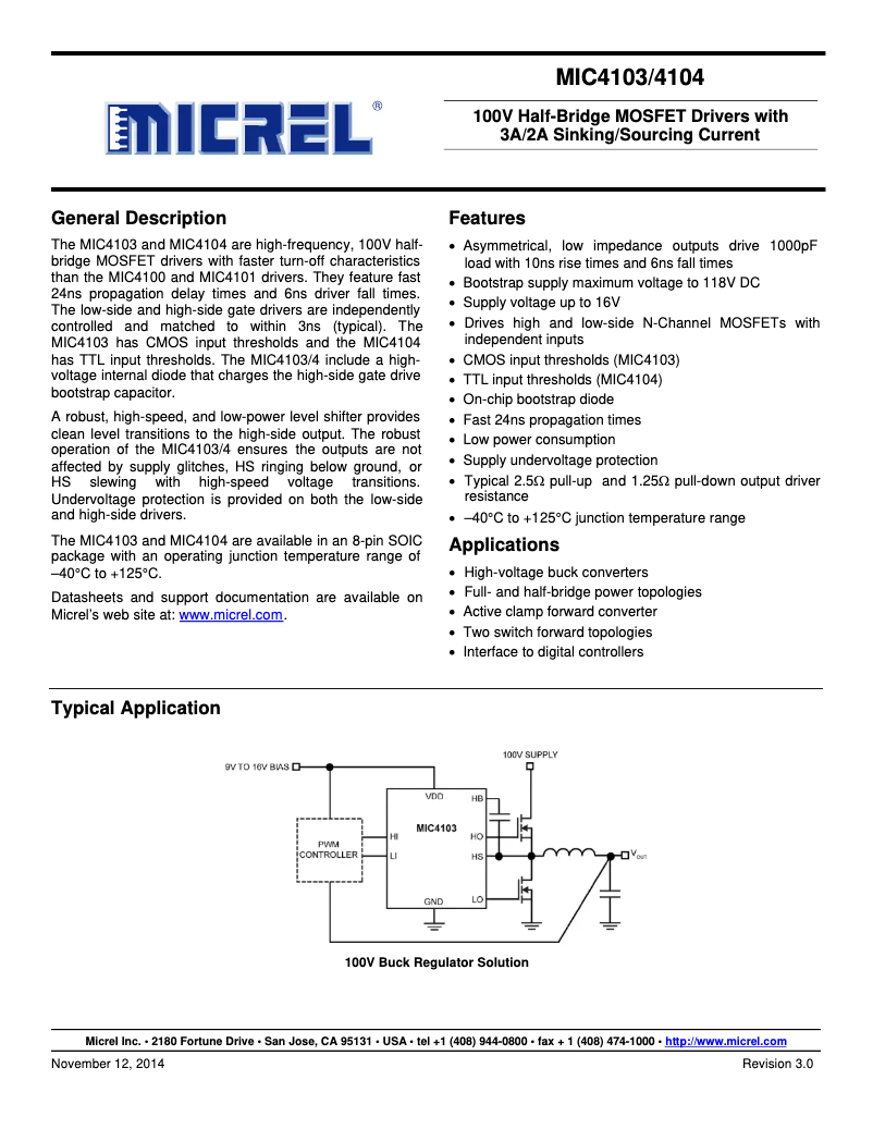 Page 1 de la notice Manuel utilisateur Microchip MIC4104