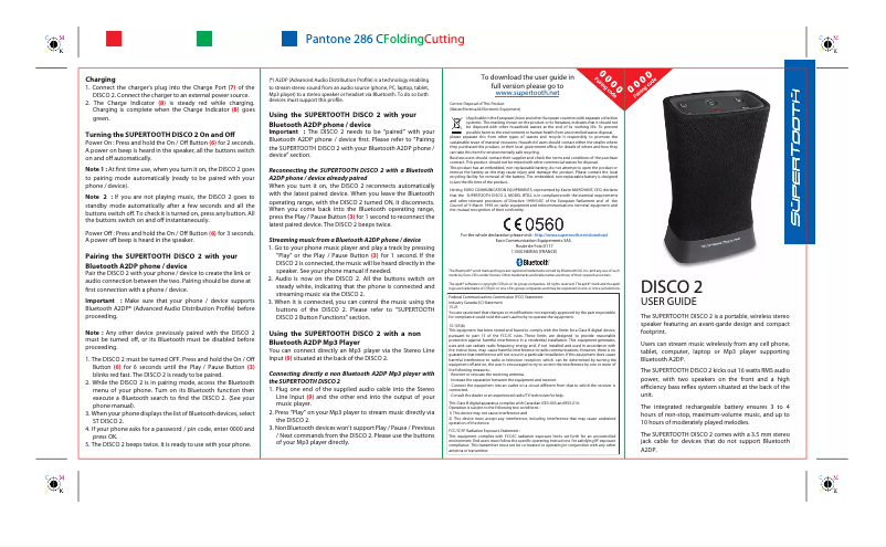 Page 1 de la notice Mode d'emploi SuperTooth Disco 2