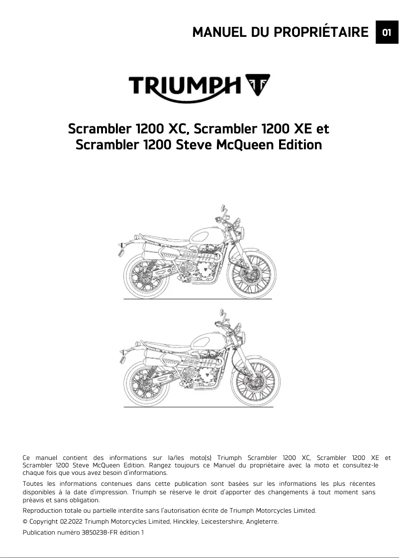 Page 1 de la notice Manuel utilisateur Triumph Scrambler 1200 XE (2021)