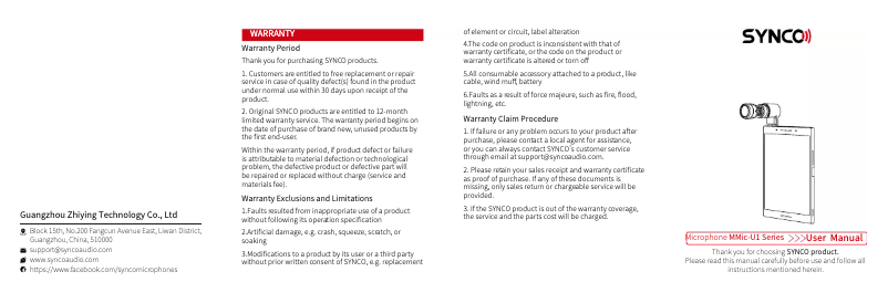 Page 1 de la notice Manuel utilisateur Synco MMIC-U1P