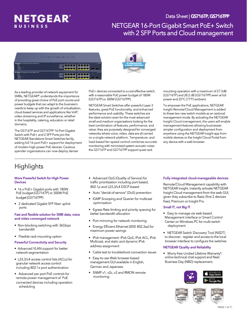 Page n°1 - Fiche technique Netgear GS716TP