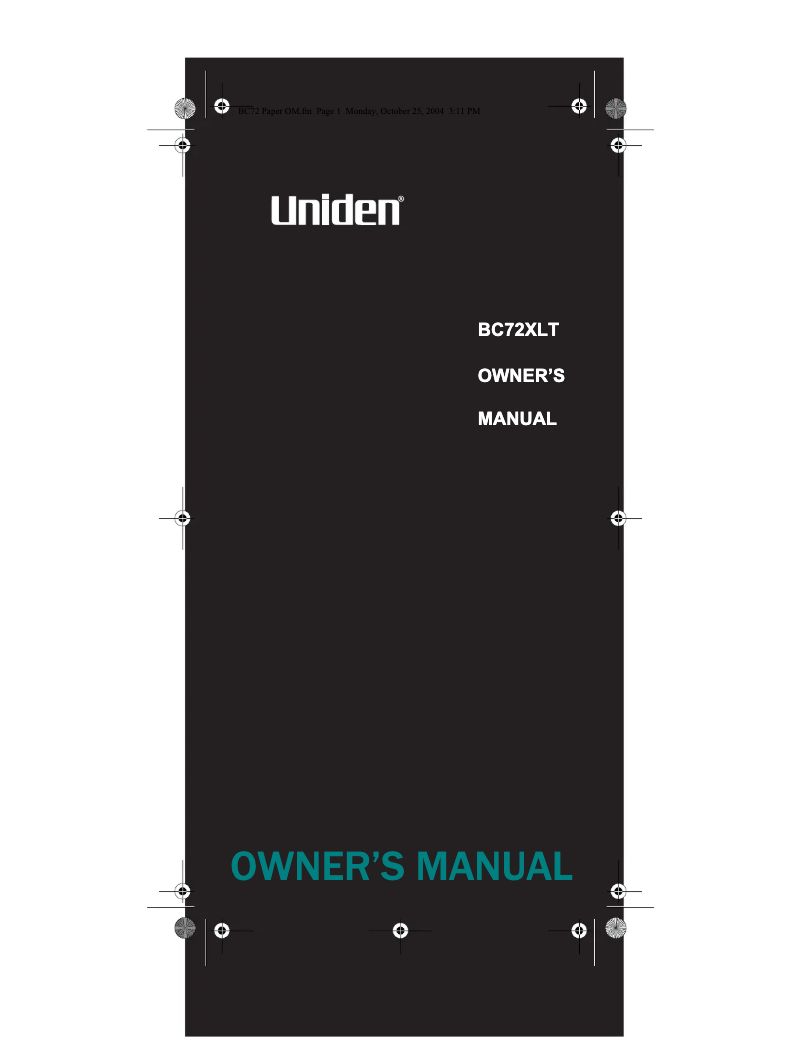 Page 1 de la notice Manuel utilisateur Uniden BC72XLT