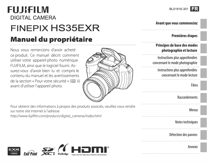 Page n°1 - Manuel utilisateur Fujifilm FinePix HS35EXR