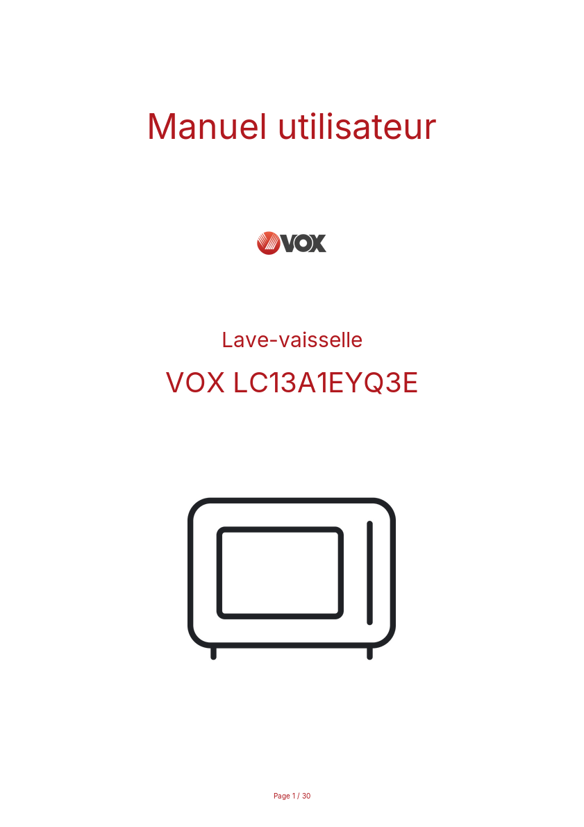 Page n°1 - Manuel utilisateur VOX LC13A1EYQ3E