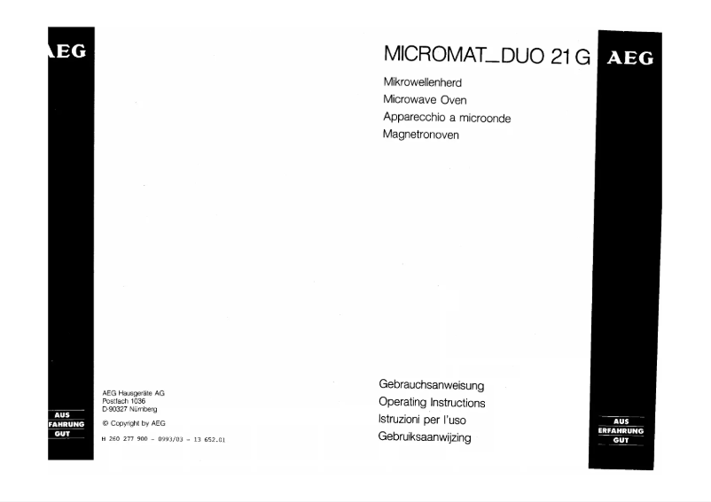 Page 1 de la notice Manuel utilisateur AEG Micromat Duo 21G